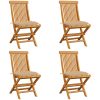 Trädgårdsstolar med beige dynor 4 st massiv teak vidaXL – miniatyr 1