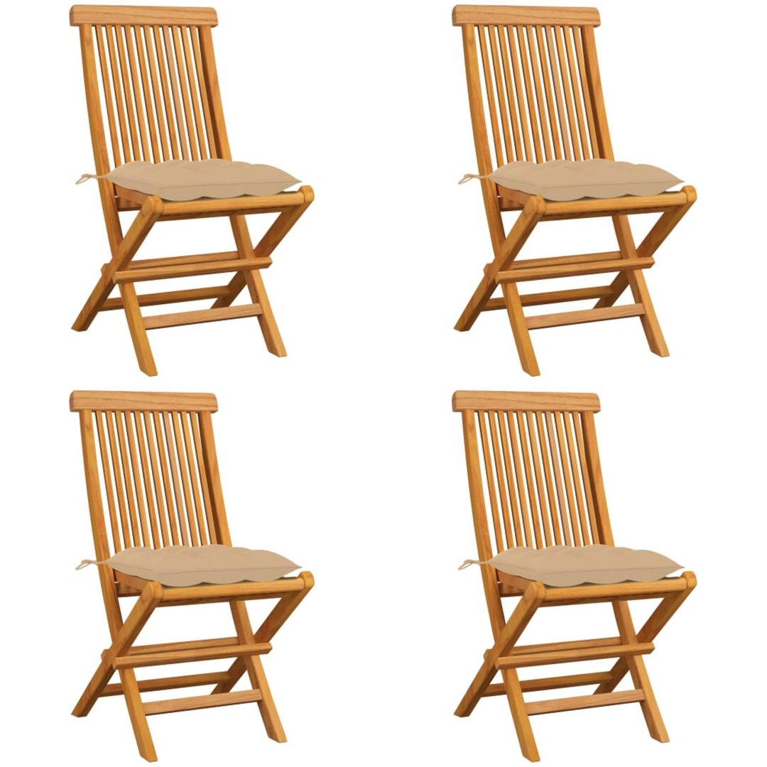Trädgårdsstolar med beige dynor 4 st massiv teak vidaXL