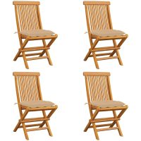 Trädgårdsstolar med beige dynor 4 st massiv teak vidaXL