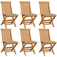 Trädgårdsstolar med beige dynor 6 st massiv teak vidaXL