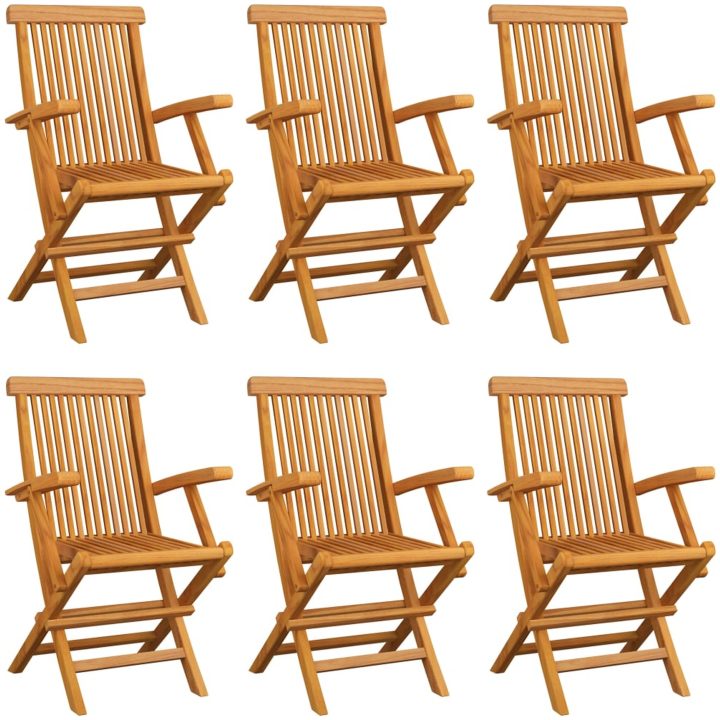 Trädgårdsstolar med beige dynor 6 st massiv teak vidaXL – bild 3