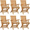 Trädgårdsstolar med beige dynor 6 st massiv teak vidaXL – miniatyr 1