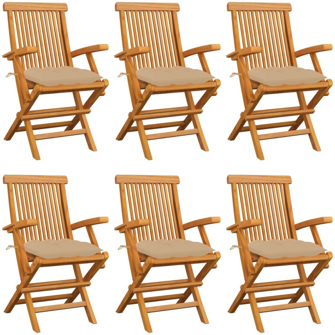 Trädgårdsstolar med beige dynor 6 st massiv teak vidaXL