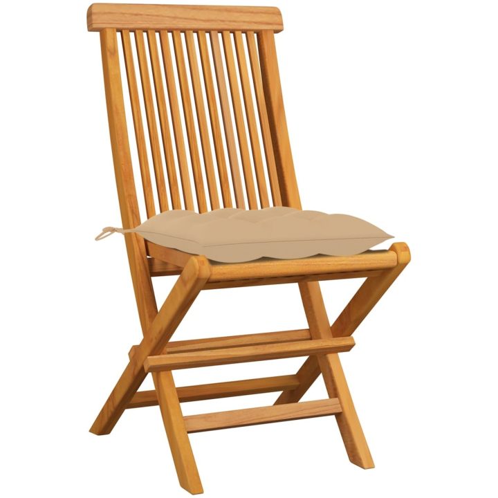 Trädgårdsstolar med beige dynor 8 st massiv teak vidaXL – bild 3