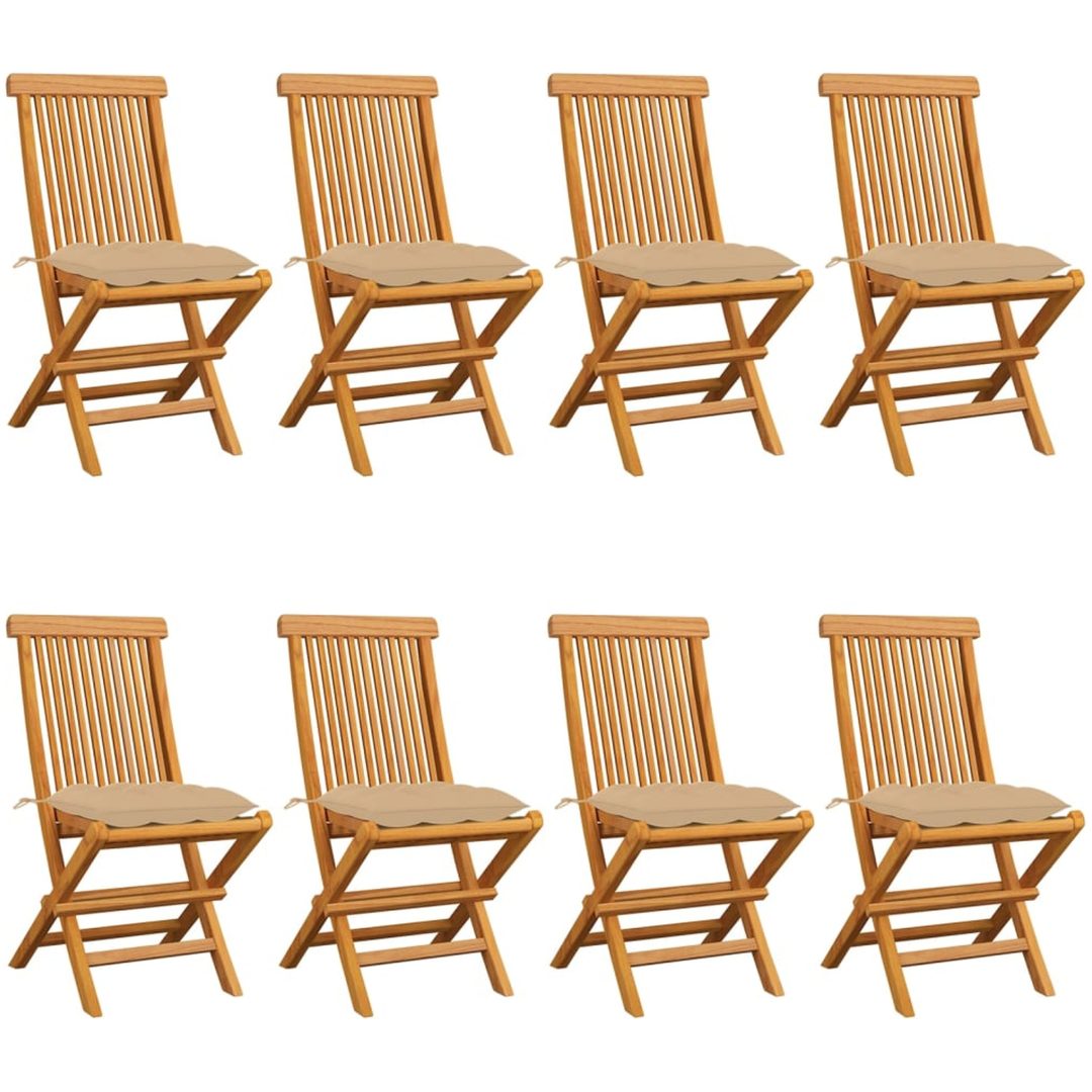 Trädgårdsstolar med beige dynor 8 st massiv teak vidaXL