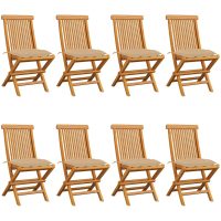 Trädgårdsstolar med beige dynor 8 st massiv teak vidaXL
