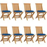 Trädgårdsstolar med blå dynor 8 st massiv teak vidaXL