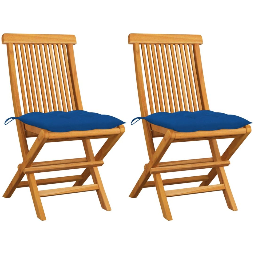 Trädgårdsstolar med blåa dynor 2 st massiv teak vidaXL