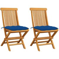 Trädgårdsstolar med blåa dynor 2 st massiv teak vidaXL