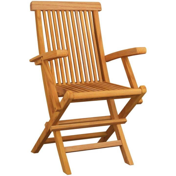 Trädgårdsstolar med blåa dynor 3 st massiv teak vidaXL – bild 7