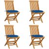 Trädgårdsstolar med blåa dynor 4 st massiv teak vidaXL – miniatyr 1