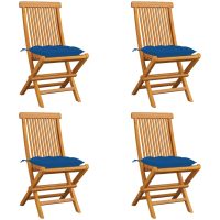 Trädgårdsstolar med blåa dynor 4 st massiv teak vidaXL
