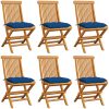 Trädgårdsstolar med blåa dynor 6 st massiv teak vidaXL – miniatyr 1