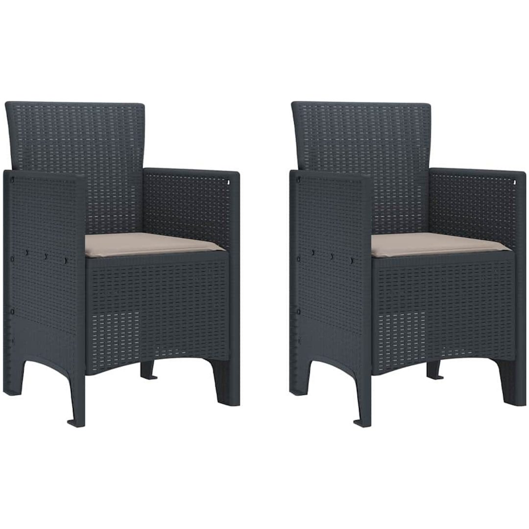 trädgårdsstolar med dynor 2 st Antracit Poly Rattan vidaXL 53 x 49 x 85 cm – bild 2