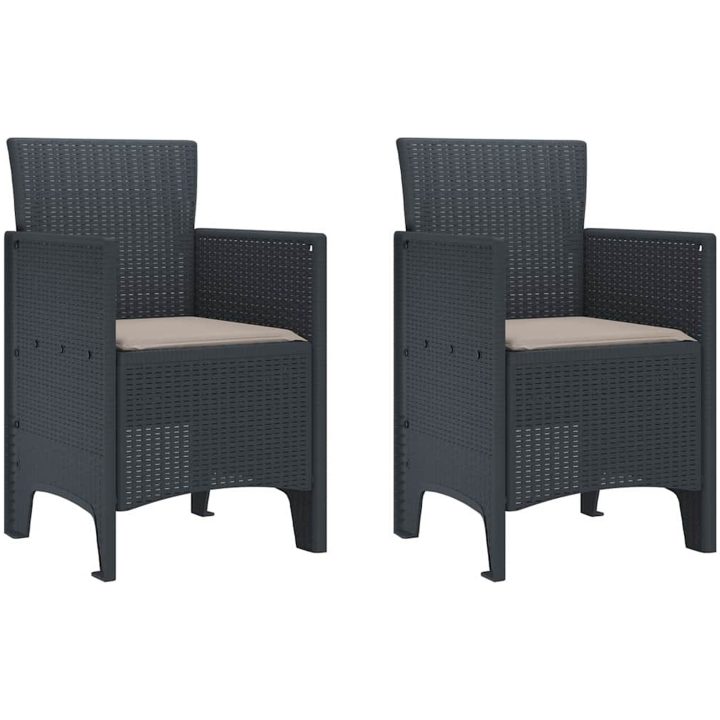 trädgårdsstolar med dynor 2 st Antracit Poly Rattan vidaXL 53 x 49 x 85 cm – bild 2