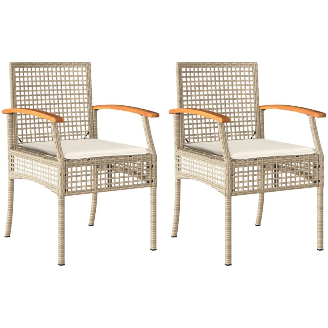 Trädgårdsstolar med dynor 2 st beige konstrotting akaciaträ vidaXL – bild 2