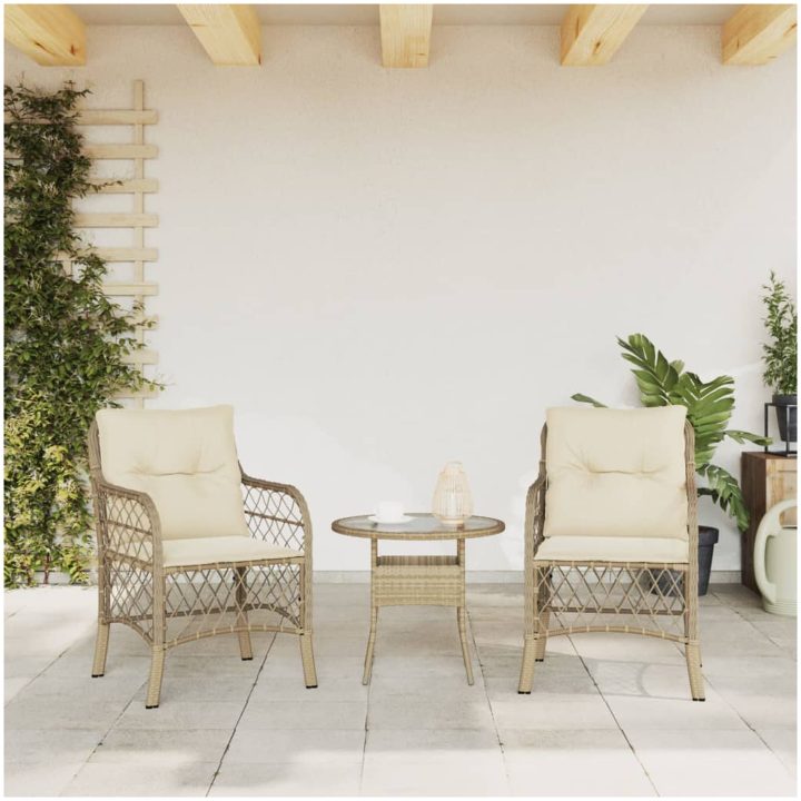 Trädgårdsstolar med dynor 2 st beige konstrotting vidaXL – bild 3