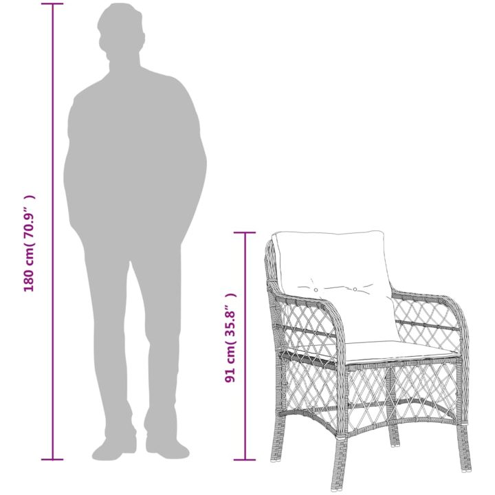 Trädgårdsstolar med dynor 2 st beige konstrotting vidaXL – bild 9