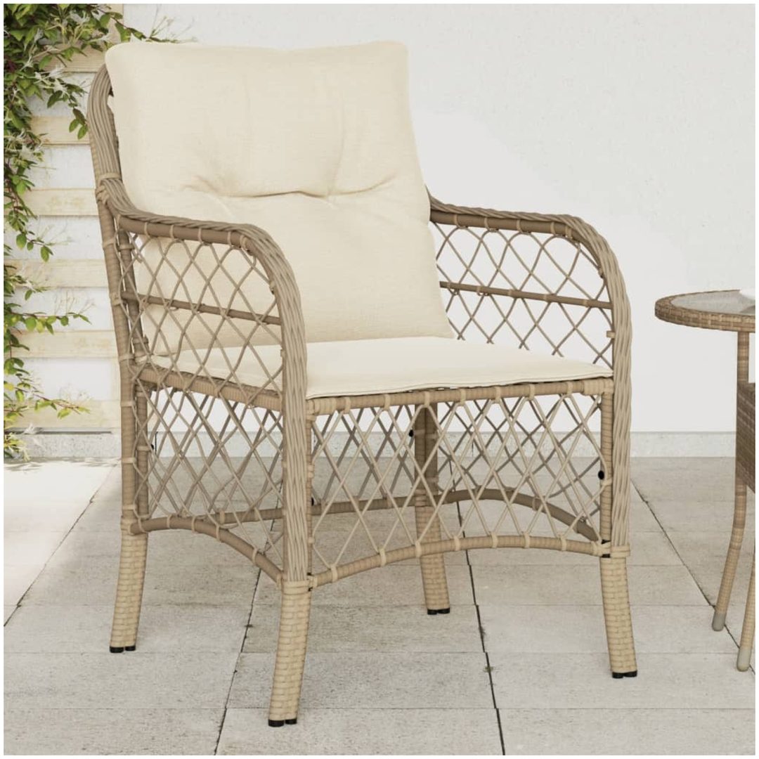 Trädgårdsstolar med dynor 2 st beige konstrotting vidaXL