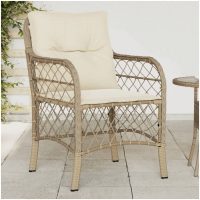 Trädgårdsstolar med dynor 2 st beige konstrotting vidaXL