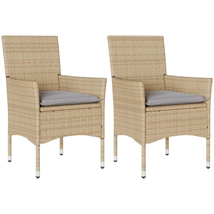 Trädgårdsstolar med dynor 2 st beige konstrotting vidaXL – bild 2