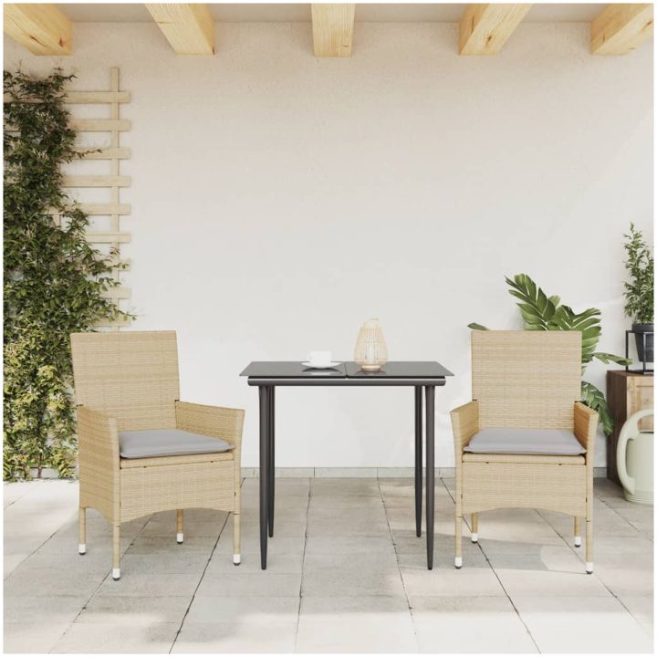 Trädgårdsstolar med dynor 2 st beige konstrotting vidaXL – bild 3
