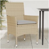 Trädgårdsstolar med dynor 2 st beige konstrotting vidaXL