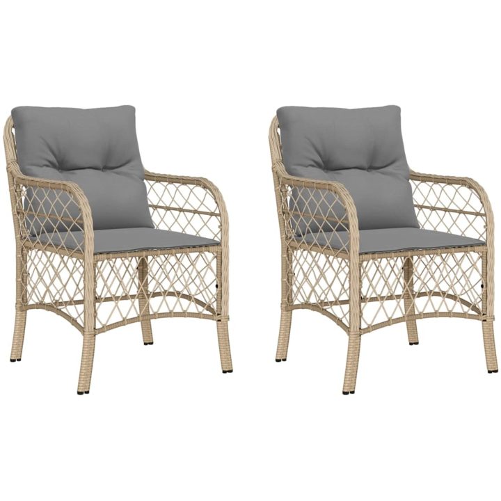 Trädgårdsstolar med dynor 2 st blandad beige konstrotting vidaXL – bild 2