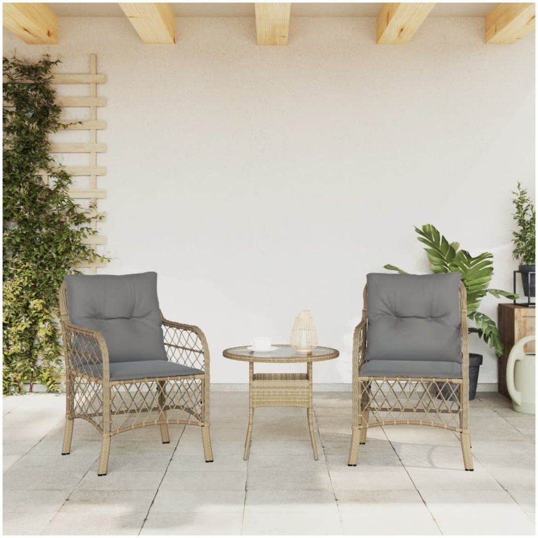 Trädgårdsstolar med dynor 2 st blandad beige konstrotting vidaXL – bild 3