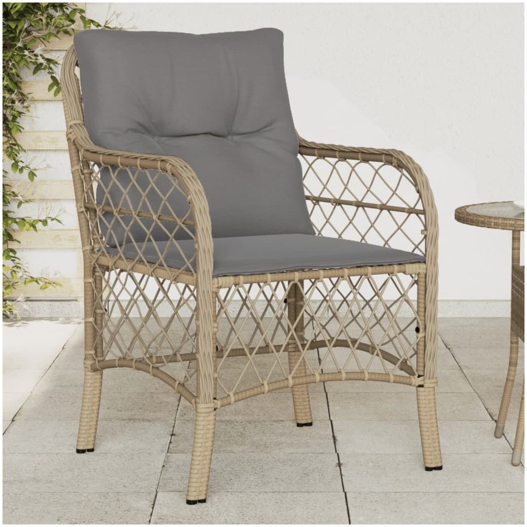 Trädgårdsstolar med dynor 2 st blandad beige konstrotting vidaXL