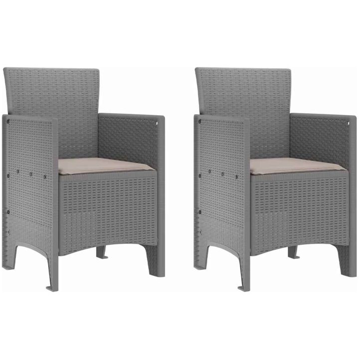 Trädgårdsstolar med dynor 2 st ljusgrå konstrotting vidaXL 53 x 49 x 85 cm – bild 2