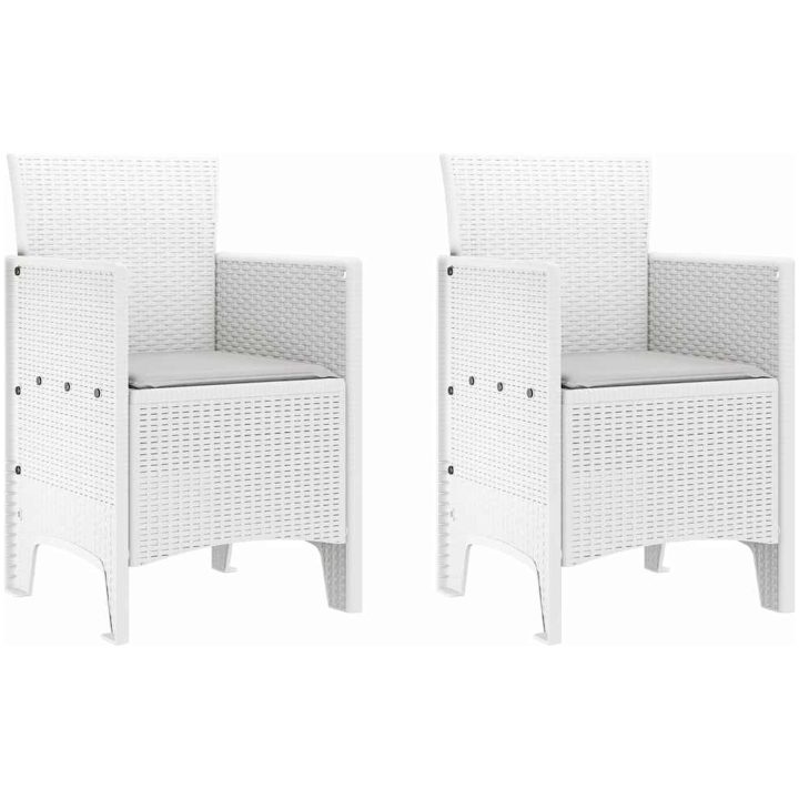Trädgårdsstolar med Dynor 2 st Vit Poly Rattan vidaXL 53 x 49 x 85 cm – bild 2
