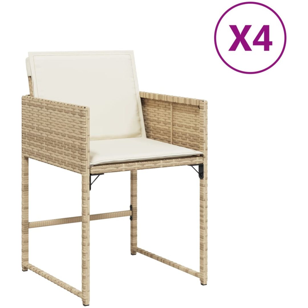 Trädgårdsstolar med dynor 4 st beige konstrotting vidaXL – bild 2