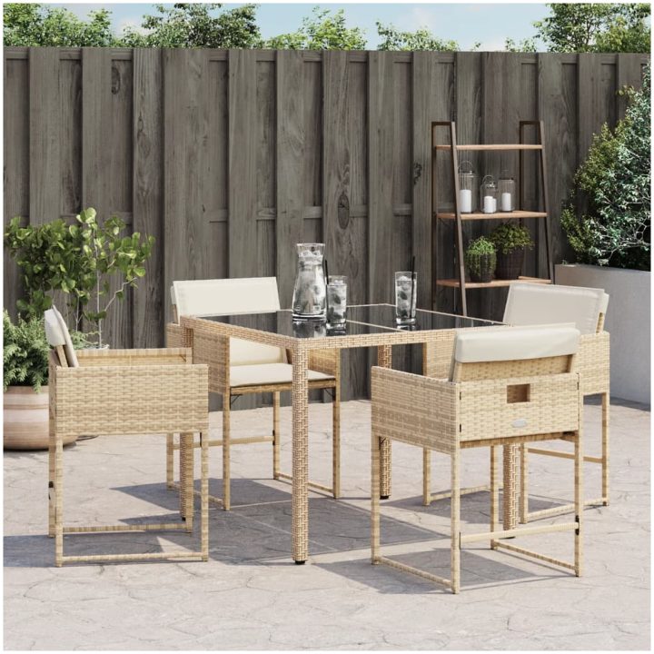 Trädgårdsstolar med dynor 4 st beige konstrotting vidaXL – bild 4