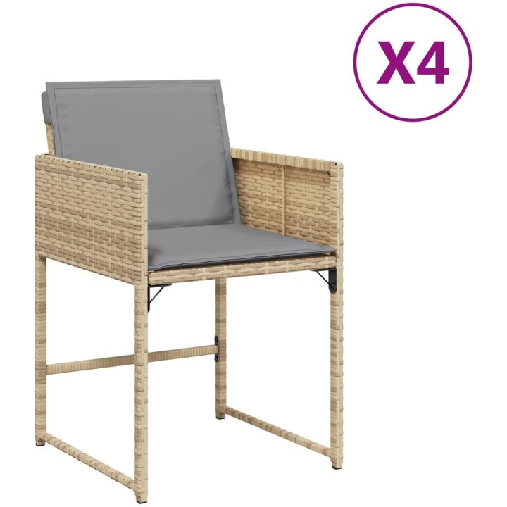 Trädgårdsstolar med dynor 4 st blandad beige konstrotting vidaXL – bild 2
