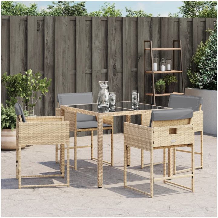 Trädgårdsstolar med dynor 4 st blandad beige konstrotting vidaXL – bild 4