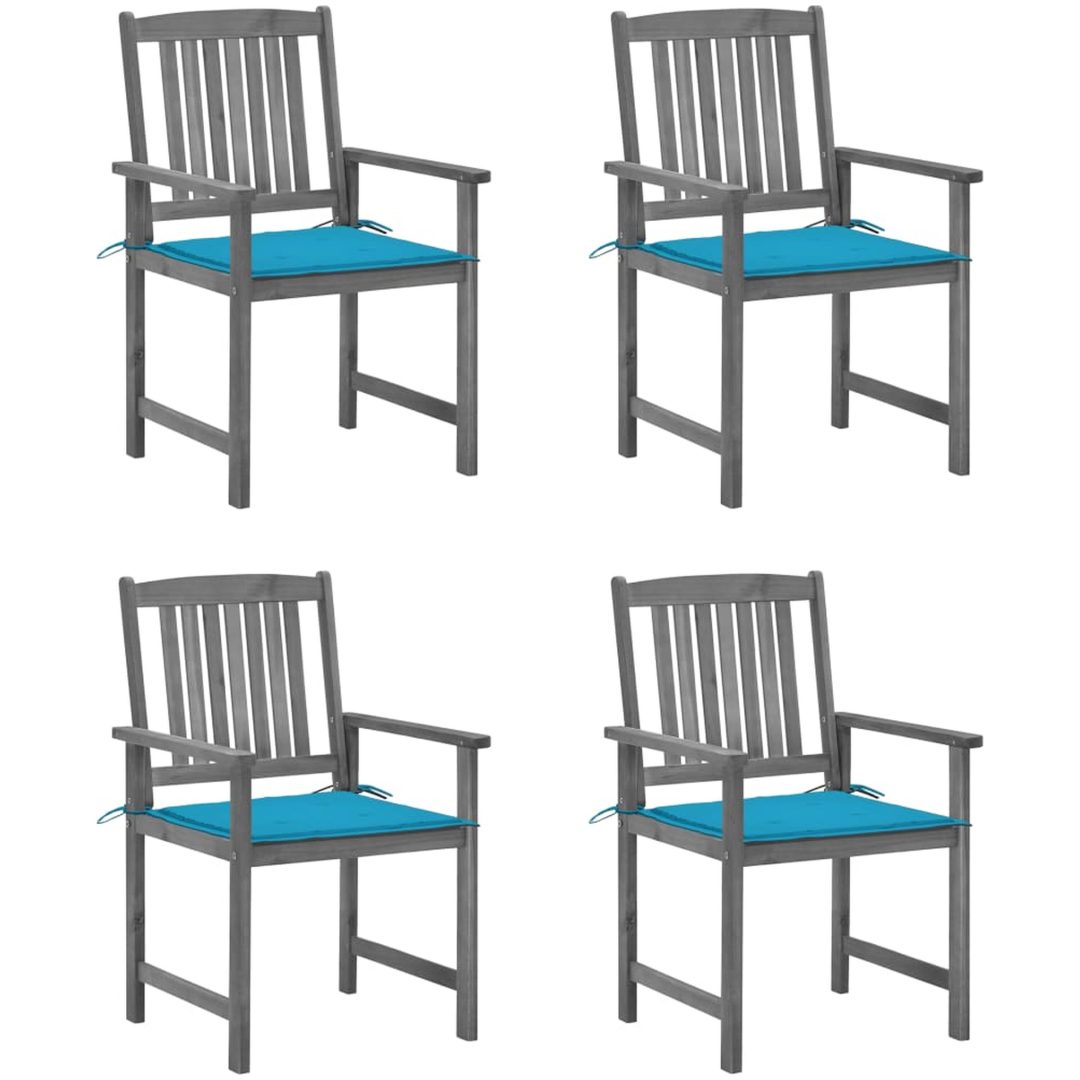 Trädgårdsstolar med dynor 4 st grå massivt akaciaträ vidaXL