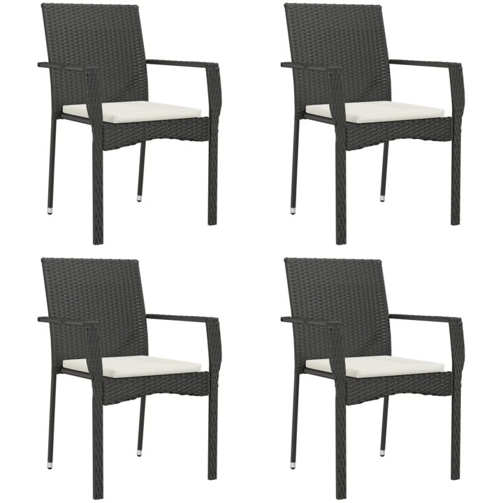 Trädgårdsstolar med dynor 4 st konstrotting svart vidaXL – bild 2