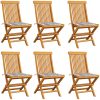 Trädgårdsstolar med dynor grått rutmönster 6 st massiv teak vidaXL – miniatyr 1