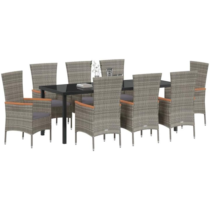 Trädgårdsstolar med dynor med kudde 9 pcs Grå vidaXL 200 x 80 x 73 cm – bild 3