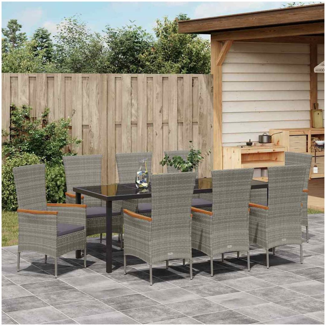 Trädgårdsstolar med dynor med kudde 9 pcs Grå vidaXL 200 x 80 x 73 cm – bild 4