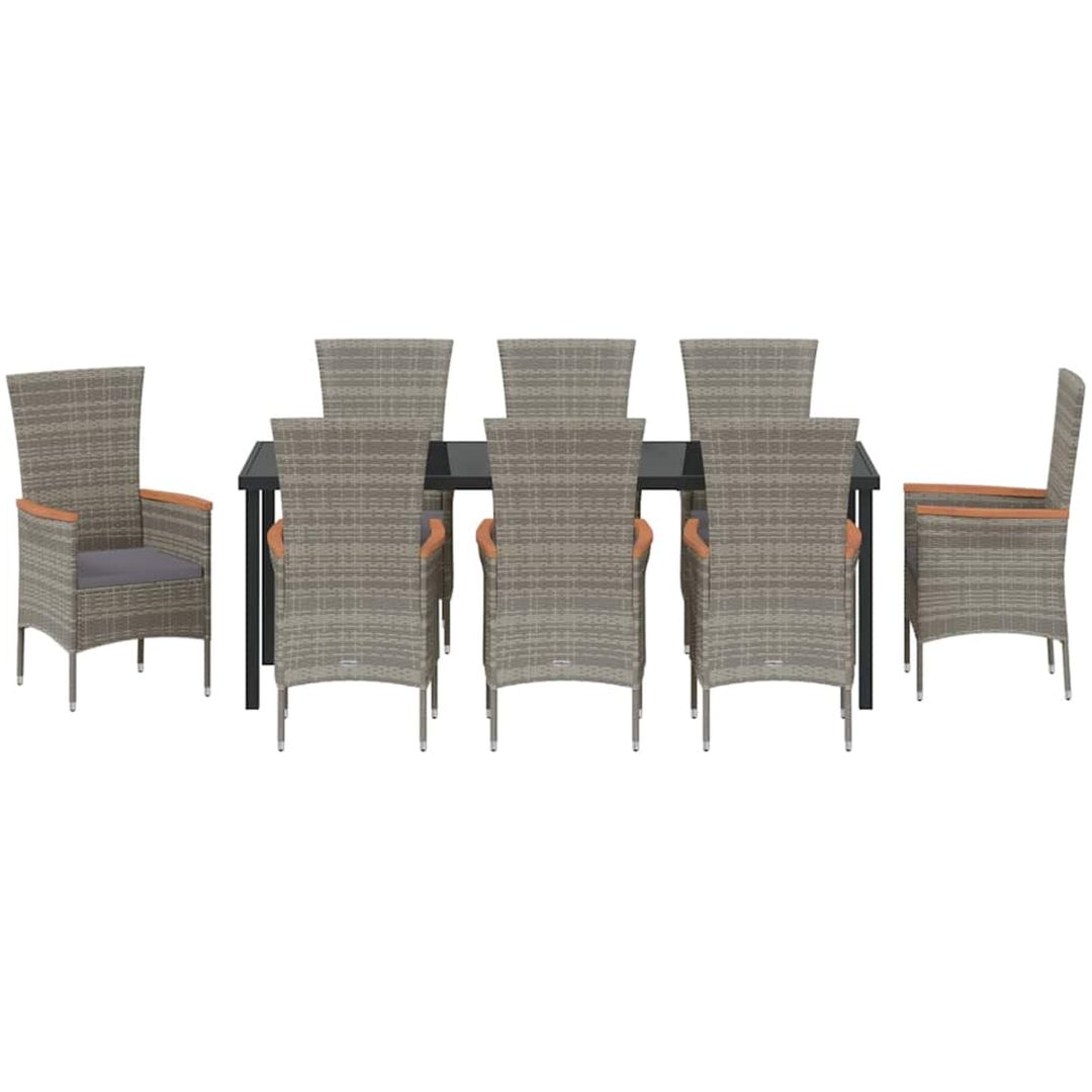 Trädgårdsstolar med dynor med kudde 9 pcs Grå vidaXL 200 x 80 x 73 cm – bild 7