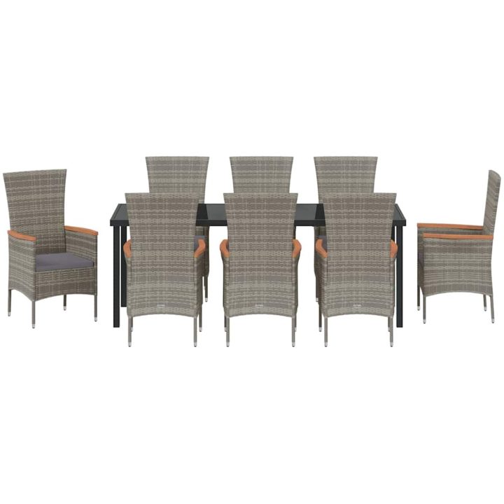 Trädgårdsstolar med dynor med kudde 9 pcs Grå vidaXL 200 x 80 x 73 cm – bild 7