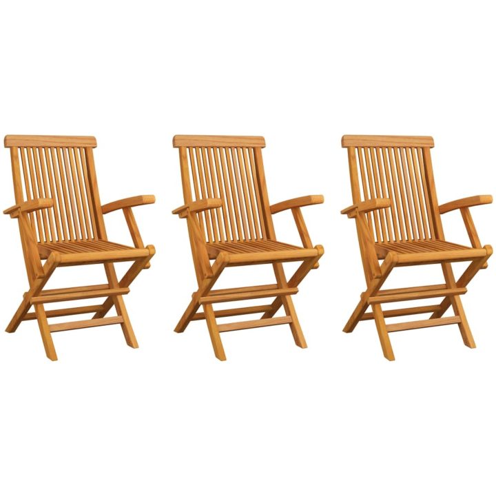 Trädgårdsstolar med dynor taupe 3 st massiv teak vidaXL – bild 8