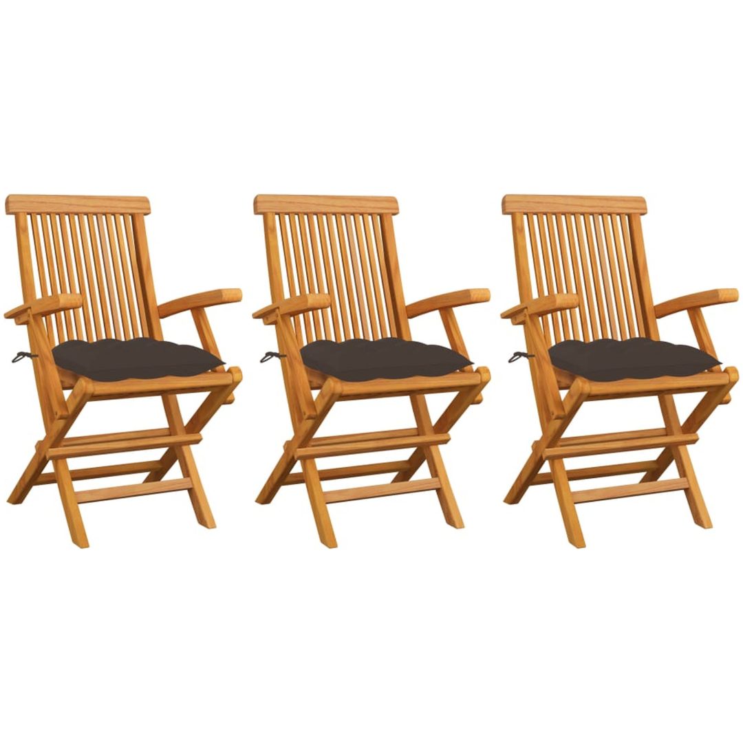 Trädgårdsstolar med dynor taupe 3 st massiv teak vidaXL