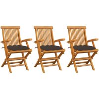 Trädgårdsstolar med dynor taupe 3 st massiv teak vidaXL