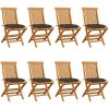 Trädgårdsstolar med dynor taupe 8 st massiv teak vidaXL – miniatyr 1