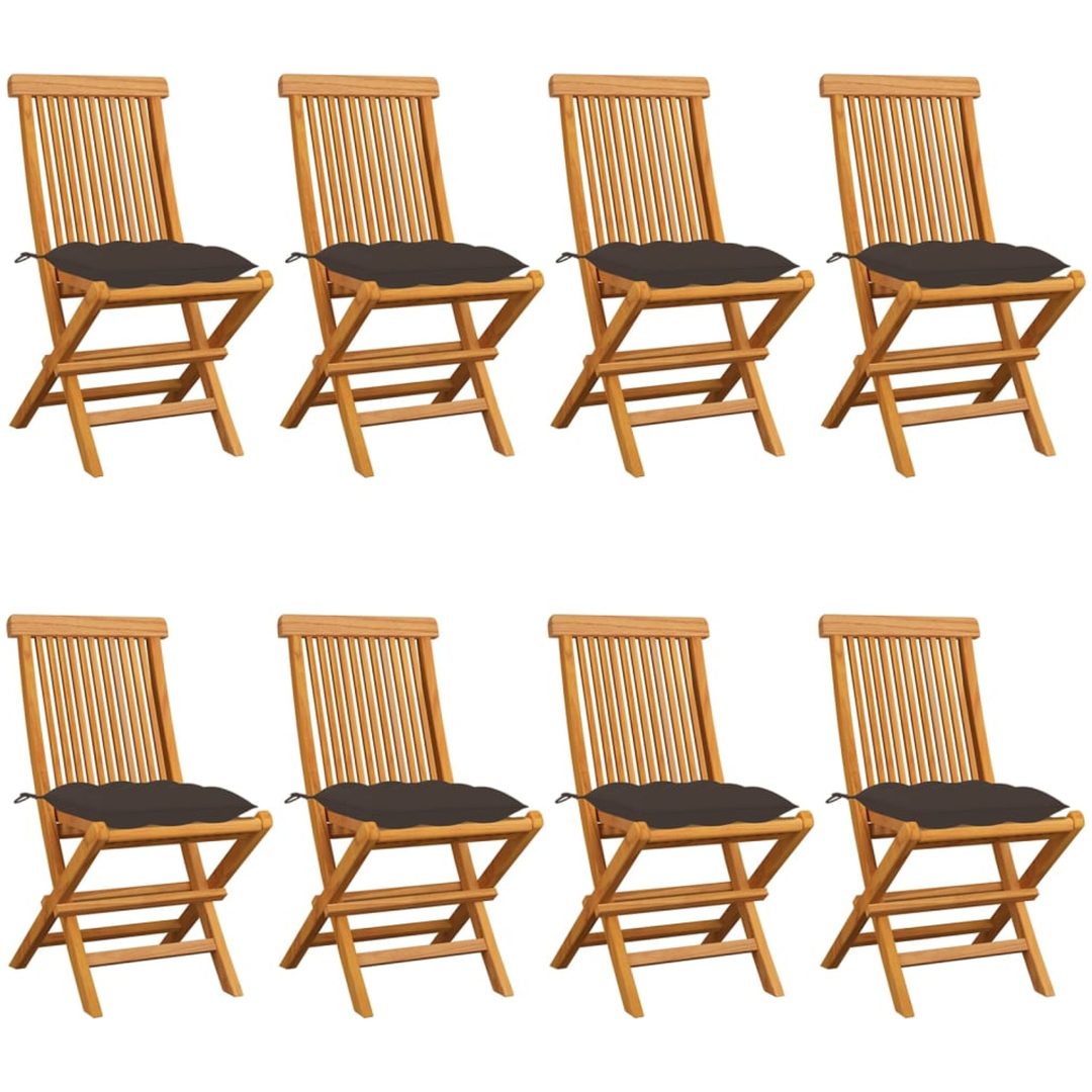 Trädgårdsstolar med dynor taupe 8 st massiv teak vidaXL