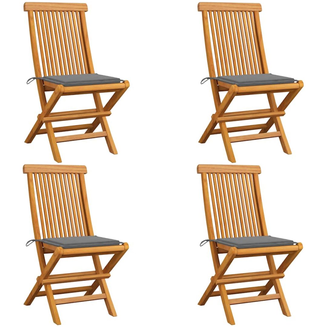 Trädgårdsstolar med grå dynor 4 st massiv teak vidaXL