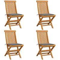Trädgårdsstolar med grå dynor 4 st massiv teak vidaXL